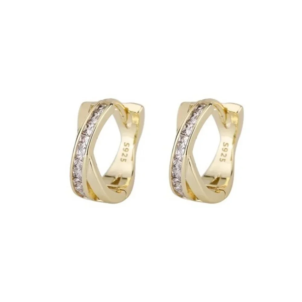 S925 Sterling Silver Earrings Inlaid Crystal Round Plating Earrings Engagement - Picture 3 of 6